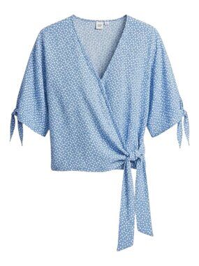 GAP Short Sleeve Wrap-Front Tie Blouse - Size Medium